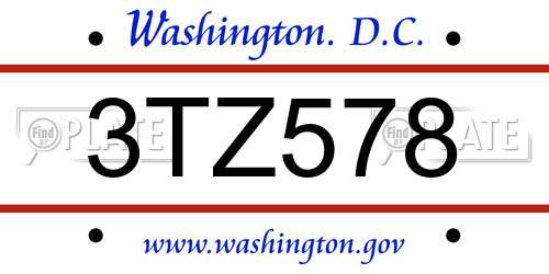 3TZ578 District Of Columbia License Plate