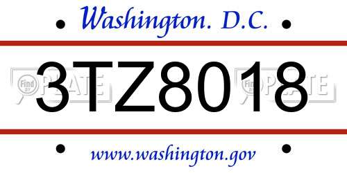 3TZ8018 District Of Columbia License Plate