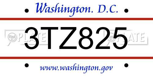 3TZ825 District Of Columbia License Plate