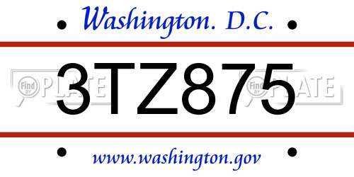 3TZ875 District Of Columbia License Plate