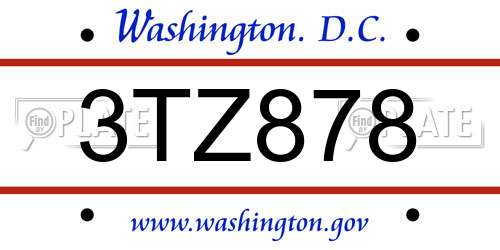 3TZ878 District Of Columbia License Plate