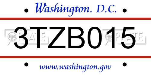 3TZB015 District Of Columbia License Plate