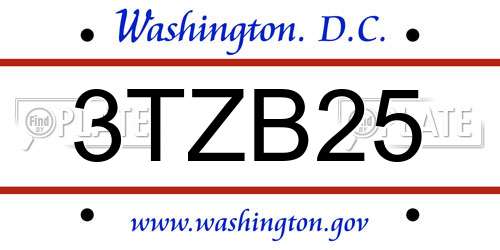 3TZB25 District Of Columbia License Plate