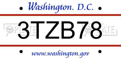 3TZB78 District Of Columbia License Plate