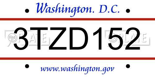 3TZD152 District Of Columbia License Plate