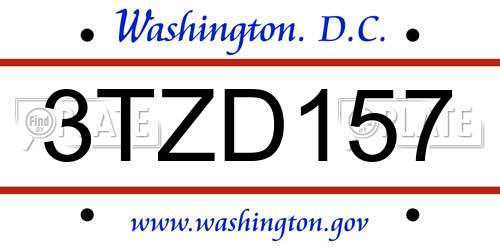 3TZD157 District Of Columbia License Plate