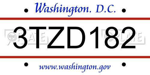 3TZD182 District Of Columbia License Plate