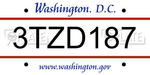 3TZD187 District Of Columbia License Plate