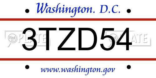 3TZD54 District Of Columbia License Plate