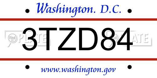 3TZD84 District Of Columbia License Plate