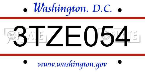 3TZE054 District Of Columbia License Plate