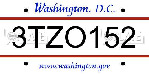 3TZO152 District Of Columbia License Plate