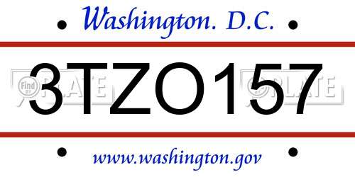 3TZO157 District Of Columbia License Plate