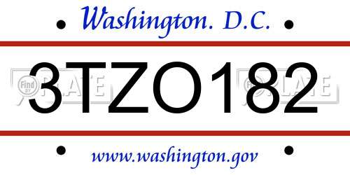 3TZO182 District Of Columbia License Plate