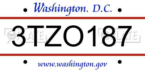 3TZO187 District Of Columbia License Plate