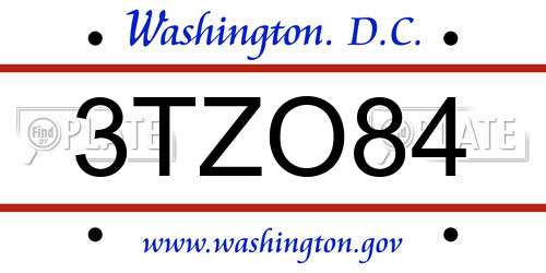 3TZO84 District Of Columbia License Plate