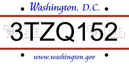 3TZQ152 District Of Columbia License Plate