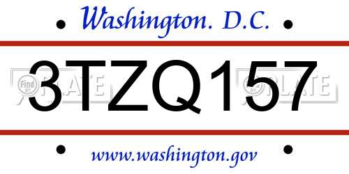 3TZQ157 District Of Columbia License Plate