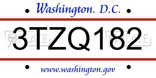 3TZQ182 District Of Columbia License Plate