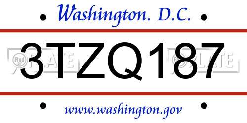 3TZQ187 District Of Columbia License Plate