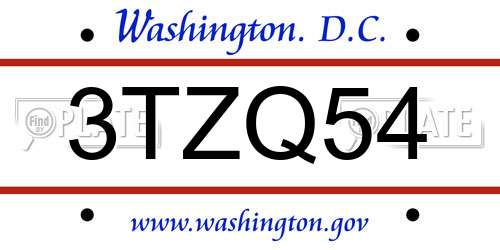 3TZQ54 District Of Columbia License Plate