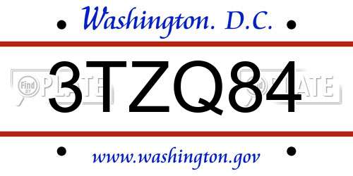 3TZQ84 District Of Columbia License Plate