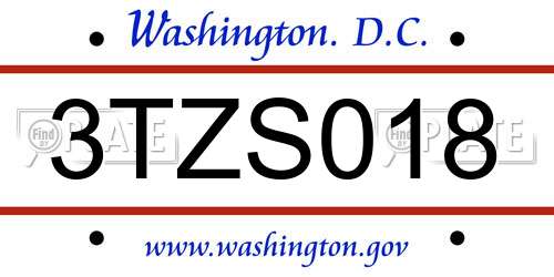 3TZS018 District Of Columbia License Plate