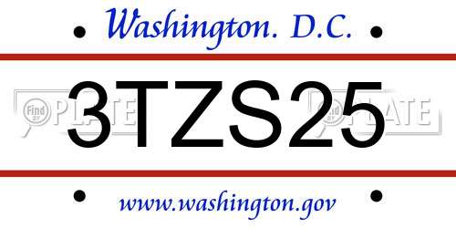 3TZS25 District Of Columbia License Plate