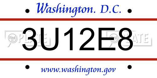3U12E8 District Of Columbia License Plate