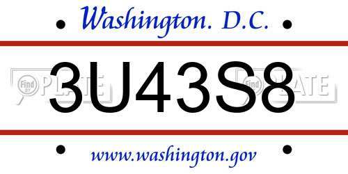 3U43S8 District Of Columbia License Plate