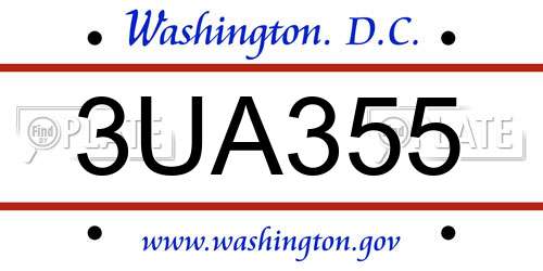 3UA355 District Of Columbia License Plate