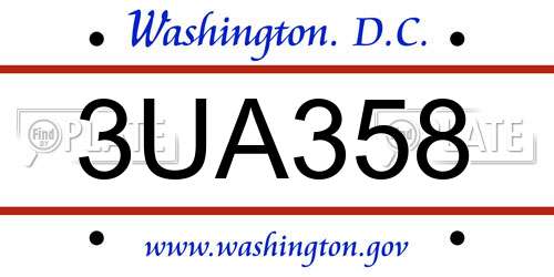 3UA358 District Of Columbia License Plate