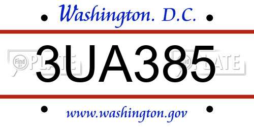 3UA385 District Of Columbia License Plate