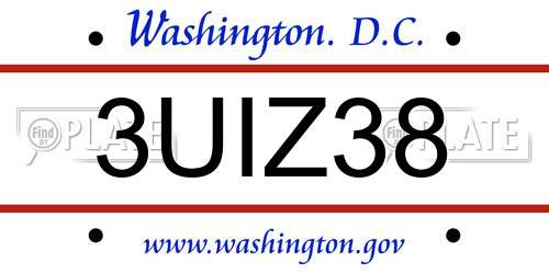 3UIZ38 District Of Columbia License Plate