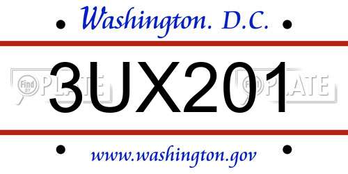 3UX201 District Of Columbia License Plate