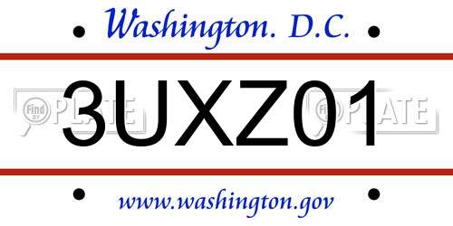 3UXZ01 District Of Columbia License Plate