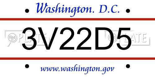 3V22D5 District Of Columbia License Plate