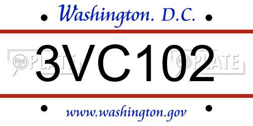 3VC102 District Of Columbia License Plate