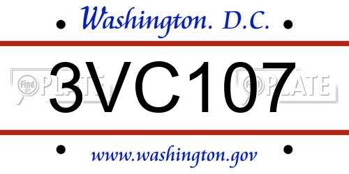 3VC107 District Of Columbia License Plate