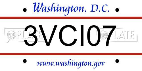3VCI07 District Of Columbia License Plate