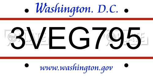 3VEG795 District Of Columbia License Plate