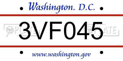 3VF045 District Of Columbia License Plate