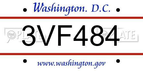 3VF484 District Of Columbia License Plate