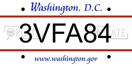 3VFA84 District Of Columbia License Plate
