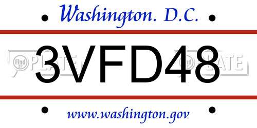 3VFD48 District Of Columbia License Plate