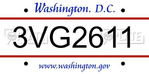 3VG2611 District Of Columbia License Plate