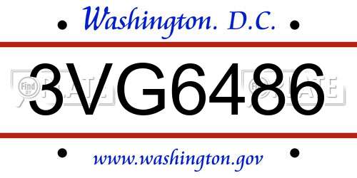 3VG6486 District Of Columbia License Plate