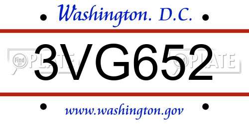 3VG652 District Of Columbia License Plate