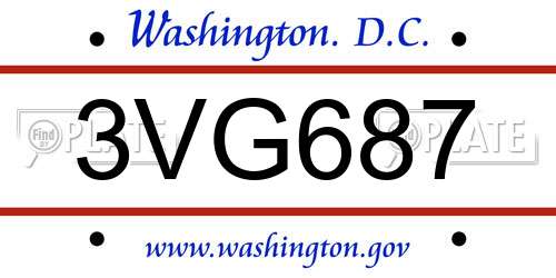 3VG687 District Of Columbia License Plate