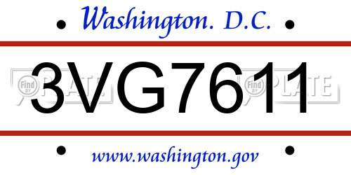 3VG7611 District Of Columbia License Plate
